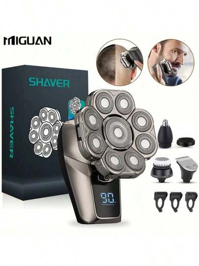 Electric Head Hair Shaver For Hair Cutting, Ultimate Men Cordless Rechargeable Wet/Dry Skull & Bald Head Waterproof Razor With Rotary Blades, Clippers, Nine Blade Electric Shaver Battery Capacity 600mAh