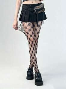 1双女士哥特朋克风渔网袜，黑色菱形网格图案，高弹力网眼连裤袜，适合音乐节和街头服饰 - 彩色 - 查看 5