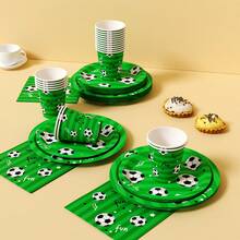 Bộ đồ ăn dùng một lần 16 món Green Star Soccer, bao gồm đĩa, khăn ăn và cốc, thích hợp cho các bữa tiệc, sinh nhật, đám cưới, dã ngoại gia đình. - Kiểu 4 - Xem 5