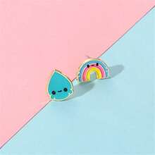 彩虹雨滴珐琅耳环耳钉日常饰品礼物送朋友时尚精致 - 彩色 - 查看 4