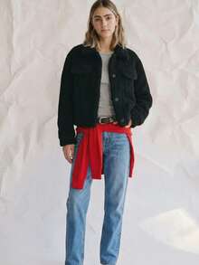 OUTTA BOX Party Chic Solid Color Faux Sherpa Women Long Sleeve Jacket, Winter - Black - View 5