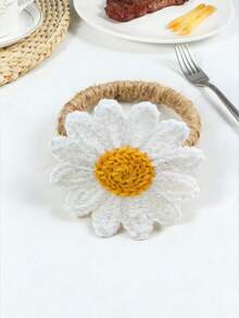 1/5/10pcs Handmade Artificial Daisy Napkin Rings, Woven Napkin Holder, Suitable For Dining Table, Wedding, Family Gathering (Sunflower) - White - View 4