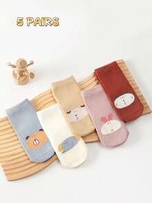5 paires de chaussettes antidérapantes pour bébé, chaussettes confortables et respirantes unisexes avec motifs de dessins animés, convenant aux bébés de 0 à 3 ans pour un port à l'intérieur toute l'année - Multicolore - Voir 4