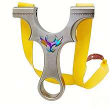 1pc Large Monster Slingshot, Large Demon 304 Stainless Steel Outdoor Competitive Slingshot, With Flat Rubber Band, No-Tie Design, Precise Shooting. Leather Pouch Color, Shape And Size Are Random. For Adult Use Only, Minors Prohibited. - Multicolor - View 1