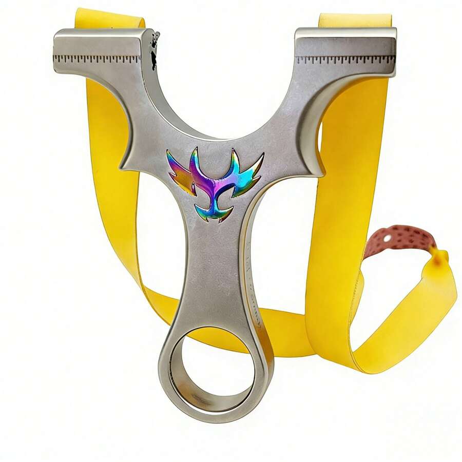 1pc Large Monster Slingshot, Large Demon 304 Stainless Steel Outdoor Competitive Slingshot, With Flat Rubber Band, No-Tie Design, Precise Shooting. Leather Pouch Color, Shape And Size Are Random. For Adult Use Only, Minors Prohibited. - Multicolor - View 1