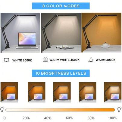 1pc Adjustable LED Desk Lamp With Rotating Arm & Clip - USB Powered, Eye-Friendly, Suitable For Office, Dorm, Studio, Reading & Drawing, Beauty, Nail Art, Eyelash Extension, Handicraft, 3 Adjustable Color Temperatures