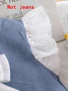 2pcs/Set Girls Casual Bowknot Ruffle Solid Color Soft Comfortable Woven Fabric Sleeveless Top And Shorts Set, Suitable For Outdoor Wear, Spring/Summer - Light Wash - View 4