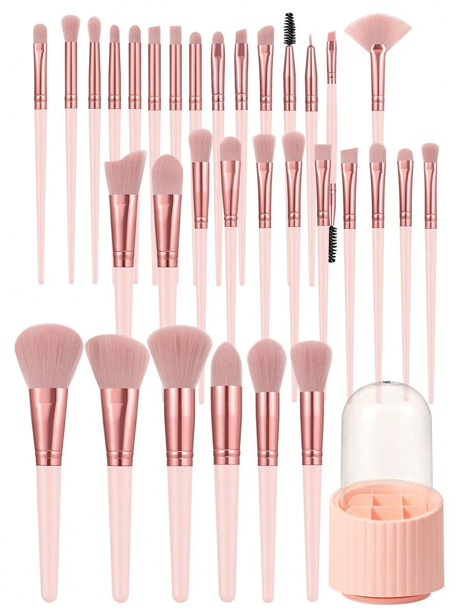 Bộ dụng cụ trang điểm 33 món bao gồm: Bộ 32 cọ trang điểm + 1 hộp đựng. - Hồng - Xem 1