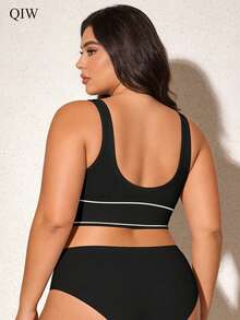 1 pieza Camiseta interior sin costuras cómoda y sin cables para mujer de talla grande - Negro - Ver 2