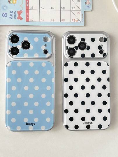 כיסוי טלפון מבריק, מינימליסטי ואלגנטי עם נקודות פולקה, תואם לאייפון 17 פרו מקס, 17 פרו 17 16 פרו מקס, 15 14 פרו מקס, מגן עדשה בצבעי סוכריות.