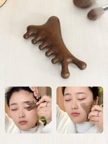 2件套天然檀香木粗齿按摩梳套装，面部美容按摩刷，宽齿设计，适合头皮按摩，适用于卷发/烫发，便携式家用美发造型梳，女士适用 - 棕色 - 查看 11