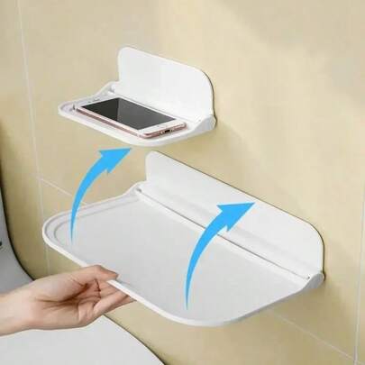 Kệ treo tường gấp gọn không cần khoan, giá đựng đồ tiết kiệm không gian, khay đựng router Wifi, giá để điện thoại cho phòng tắm