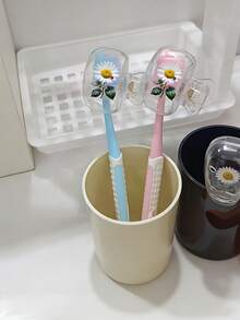 1Pc Daisy Pattern Toothbrush Head Covers, Portable Clear Plastic Toothbrush Protectors, Dustproof Toothbrush Caps For Travel, Home & Bathroom Use - Multicolor - View 4