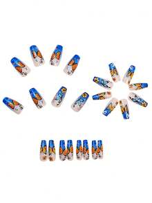 24pcs Long Ballet-Shaped False Nails, French Blue Butterfly Press-On Nails, Removable Full Coverage Nails, Suitable For Parties, Proms, And Daily Wear - Blue - View 5