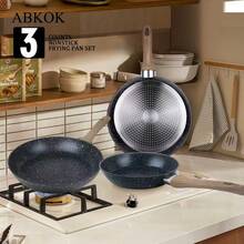 ABKOK 1 Pieza / 3 Piezas Juego de Sartén y Sartén de Chef de Aluminio Antiadherente - Adecuado para Cocinas Domésticas y Comerciales. Saludable, con Mangos Resistentes al Calor y Compatible con Múltiples Tipos de Estufas (Incluyendo Inducción) - Ver 4