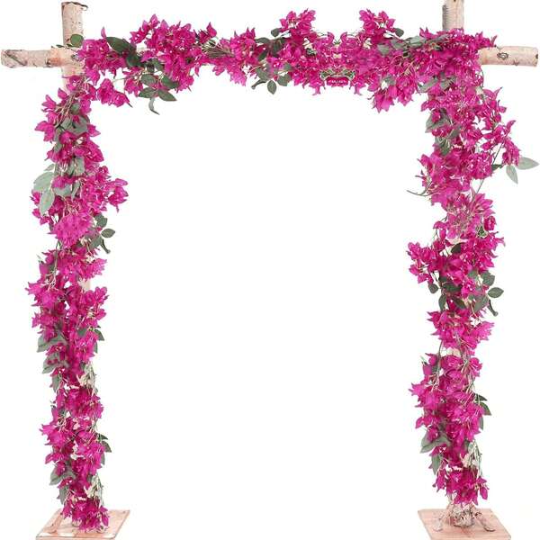 1pc 5.9ft Artificial Bougainvillea Wreath, Faux Silk Bougainvillea Vine, Long Stem Fake Bougainvillea Wreath, Suitable For Dining Table Decor, Table Runner, Wedding Arch, Wall Decoration