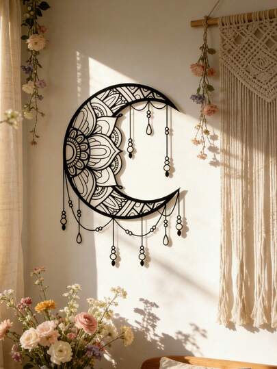 1pc Simple Mandala Moon Wall Sculpture - Metal Wall Art Replica, Suitable For Home Decor, Fashionable Boho Style Wall Hanging, For Celebration Events, Weddings And Creative Gifts,Home Decor ,Room Decor,Wall Decor Birthday Graduation E-I-D