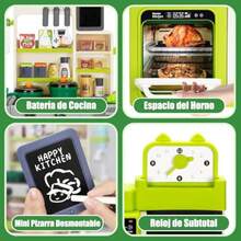 63 Piezas Cocina de Juguete para Niños Cocina de Juguete para Niños con Sonidos Reales y Luz Juego de Ollas Sartenes Utensilios y Comida para Jugar Juguetes de Cocina para Niños y Niñas Verde - Verde - Ver 5