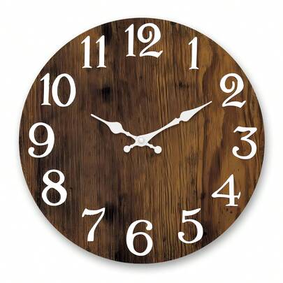 1 pieza Reloj de pared de madera rústica vintage, reloj silencioso de textura de madera marrón oscuro para sala de estar, dormitorio, comedor, cocina, oficina, decoración de pared exterior, regalo para amigos, 10 pulgadas, 12 pulgadas, 14 pulgadas, 16 pulgadas (Batería no incluida, utilice batería de carbono)