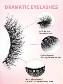 ENCHUW 8 Cặp Mi Giả Nửa Mi Trông Tự Nhiên, Mềm Mại, Có Thể Uốn Cong, Kiểu Mắt Mèo, Mi Giả Lông Chồn, Mi Giả Dùng Hàng Ngày - màu đen - Xem 3