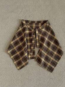 New Plaid One-Piece Waist Skirt With Decorative Drawstring, Unisex High Waist Tie-Up Versatile Skirt With Ruffle Hem Design, Suitable For Matching Family Outfits, Autumn/Winter - 橘色咖啡網格 - 查看 13