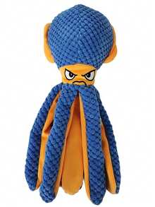 结实耐用的狗狗玩具，填充式大型狗狗咀嚼玩具，互动式吱吱作响的拔河玩具，沙沙作响的蓝色章鱼 - 彩色 - 查看 12