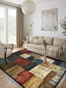 1pc Modern Geometric Area Rug, Washable Patchwork Print Polyester Rectangular Carpet, Easy Care Suitable For Living Room, Hallway, Bedside, Sitting Room, Bedroom, Office, Kitchen, Farmhouse Home Decor - Multicolor - View 14