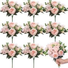 1/3 Piezas Ramo artificial de hortensias rosas, peonías y rosas de seda, para decoración del hogar, bodas, ramos de novia, Día de San Valentín, regalo - Rosa Pálido - Ver 1