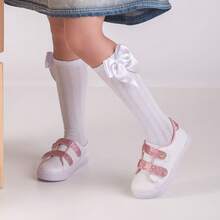 Children's 3/4 Party Socks 16-33 Satin Bow Long Shaft Youth Girl Baptism Wedding Flower Girl Social Dance Events Elegant Quality Soft Touch Coquette Korean Anime Schoolgirl - 2雙白色 - 查看 2