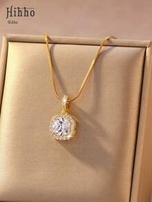 Hihho 1 chiếc dây chuyền hình xương rắn vuông đính đá Zirconia, kiểu dáng tối giản sang trọng, phù hợp cho cả đi làm hàng ngày và giúp nâng tầm phong cách. - viên đường - Xem 5