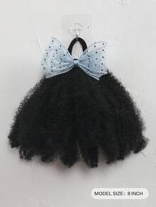 1pc Yarn Bow Clip And Go Afro Kinky Marley Ponytail With Elastic Band Girls Kids Ponytail - Black - View 3