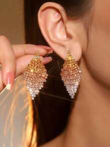 Retro Shining Club Bar Rhombus Crystal Rhinestone Earrings Stud Wedding Party Graduation Jewelry - Orange - View 1