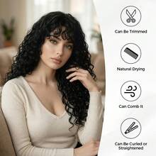 ROALYUV Black Long Wavy Wig For Women, Natural Looking Black Curly Wavy Synthetic Wig With Heat Resistant Fiber, Breathable Adjustable Cap, Soft & Full Texture, Easy To Wear & Style, Perfect For Daily Wear, Dating, Party, Cosplay And All Occasions - 黑色 - 查看 9