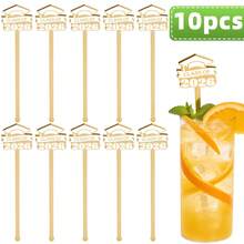 10支装亚克力饮料搅拌棒，创意鸡尾酒签，调酒师工具，夏季风格，金色、银色、粉色可选，适用于冷饮、毕业典礼、派对等场合 - 黑色 - 查看 6