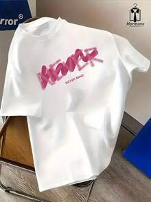 Summer TopsMen's Pink 'NEVER MIND' Print T-Shirt - Casual Short Sleeve Round Neck Top With Lettering, Regular Fit Summer Streetwear Essential, Lightweight & Machine Washable For Year-Round Wearcotton T-Shirt - trắng - Xem 2