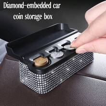 Car Shiny Coin Box, Portable Crystal Rhinestone Car Change Storage Box With 4 Compartments, Universal Shiny Car Storage Box/Change Dispenser, Car Diamond Interior Decoration Accessories, Suitable For Men And Women - Multicolor - View 2