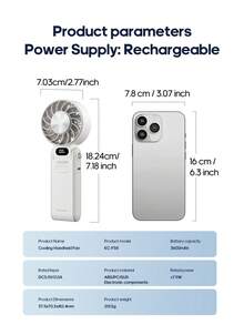 kinscoter 1个可充电3600mAh小型便携式手持风扇，露营旅行空气冷却器，LED显示屏，100档风速可调，个人降温迷你手持风扇，可折叠 - 手持 - 查看 10