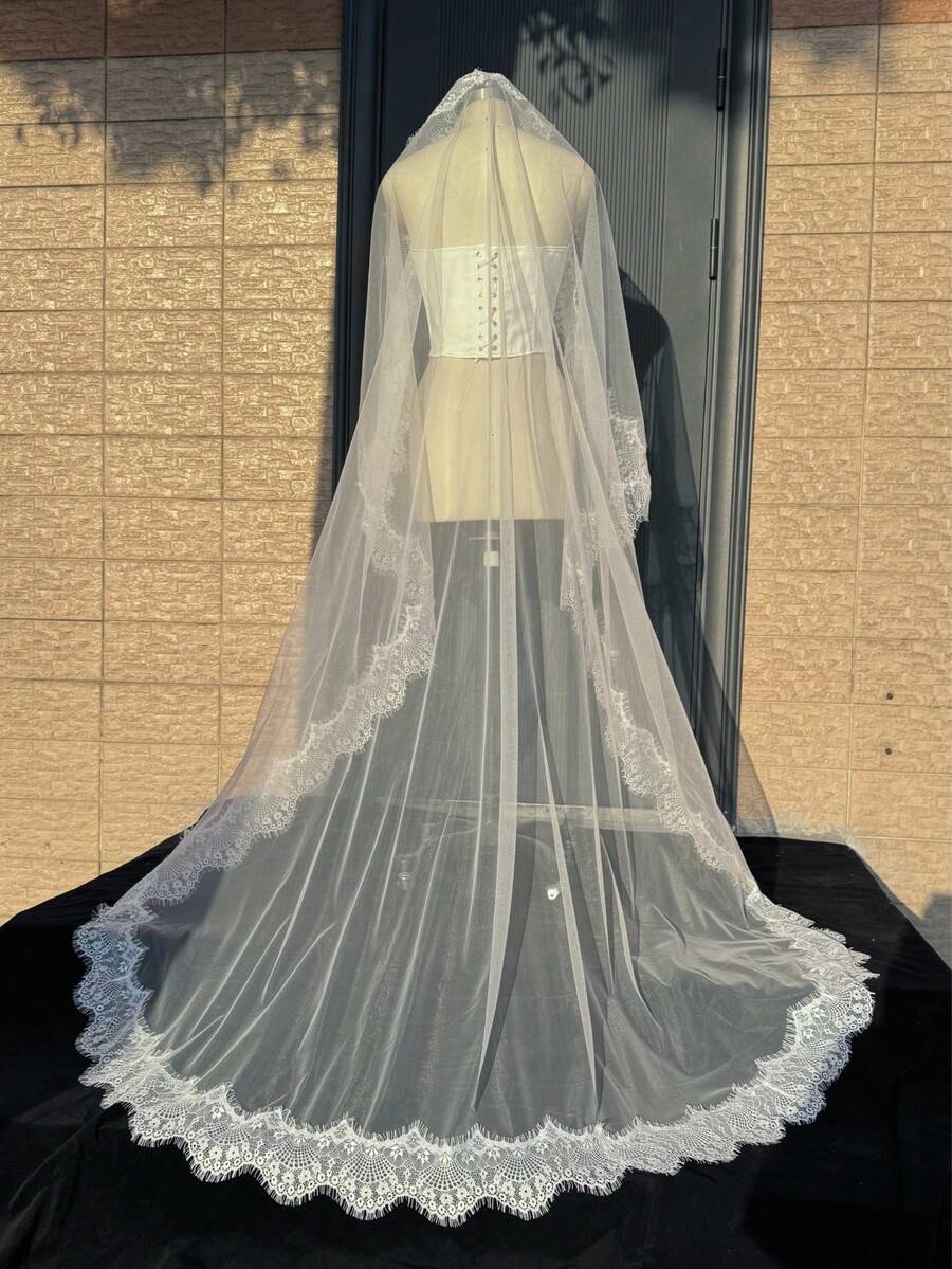 1,5 m/3 m Velo de novia de encaje de alta gama, velo mantilla de boda blanco/marfil/negro