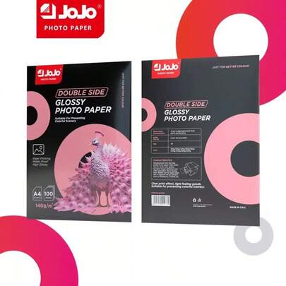 100 tờ giấy in ảnh bóng hai mặt khổ A4, định lượng 140gsm, chống thấm nước, thích hợp in ảnh phong cảnh màu sắc tươi tắn, độ bóng cao, dùng cho gia đình/văn phòng.