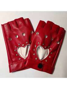 1 Pair Women's Multi-Color Hollow Rivet Non-Slip Breathable Short PU Punk Half Finger Gloves, Suitable For Stage Performance, Street Dance, Motorcycle Riding,Travel,Festival - Multicolor - View 4