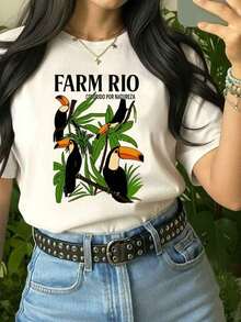 Women's Colorful By Nature Personalized T-Shirt 100% Cotton Women's Blouse Stylish Brazil 100% Cotton Stylish Promotion Brazilian Toucans - 白色 - 查看 2