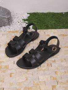 New Summer Women Flat Sandals, Casual Home Slippers, Beach Shoes, Roman Sandals - Black - View 5