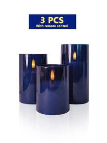 6pcs Flameless Candle Lights With Timer Remote Control, Battery Operated Blue Warm Light Candles, Suitable For Christmas, Halloween, Valentine's Day, Gifts, Birthday, Proposal, Wedding, Party, Holiday - Dark Blue - Warm Light - View 13