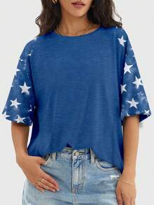 Speed mate Basic Casual Short Sleeve Loose T-Shirt, Blue - Blue - View 3