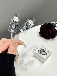 Bộ 3 món ốp bảo vệ đầu sạc hình trái tim + bảo vệ cáp dữ liệu, tương thích với bộ sạc Apple 18W/20W, vỏ bảo vệ bằng TPU mềm. - Nhiều màu - Xem 3