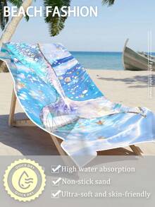 Toalla con estampado de cola de sirena de fibra ultrafina de 250 g/m², azul-púrpura con ribete dorado, de 70*140 cm para nadar/baño, toalla de playa de secado rápido, manta de playa extra grande, chal, cojín de 1 pieza o toalla de baño/playa de 90*180 cm 1 pieza - Multicolor - Ver 3