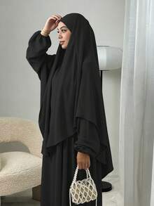 3件組 Khimar+Abaya 柔軟祈禱套裝，長款 Abaya 配對希賈布，休閒外出必備單品（希賈布+洋裝+腰帶） - 彩色 - 查看 16