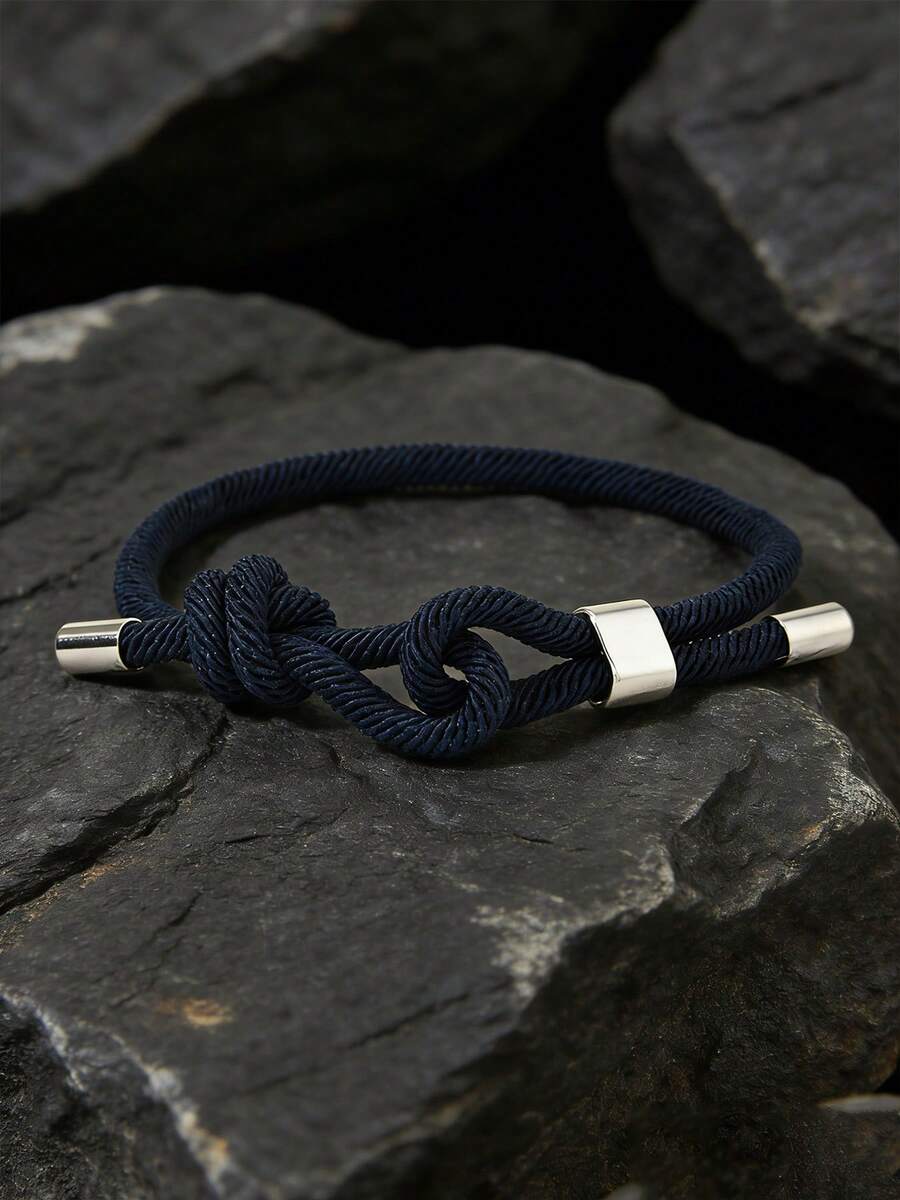 1pc Men's Nylon Rope Bracelet, Retro Minimalist Style, Adjustable Knot, Suitable For Daily Wear, Gift For Boyfriend - Infinite Knot Bracelet - View 1