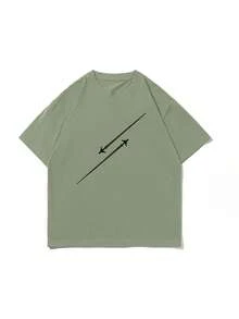 Simple Studio | 男士极简印花短袖T恤 | 适合夏季穿着 | 舒适透气 | 时尚 - 橄欖綠 - 查看 3