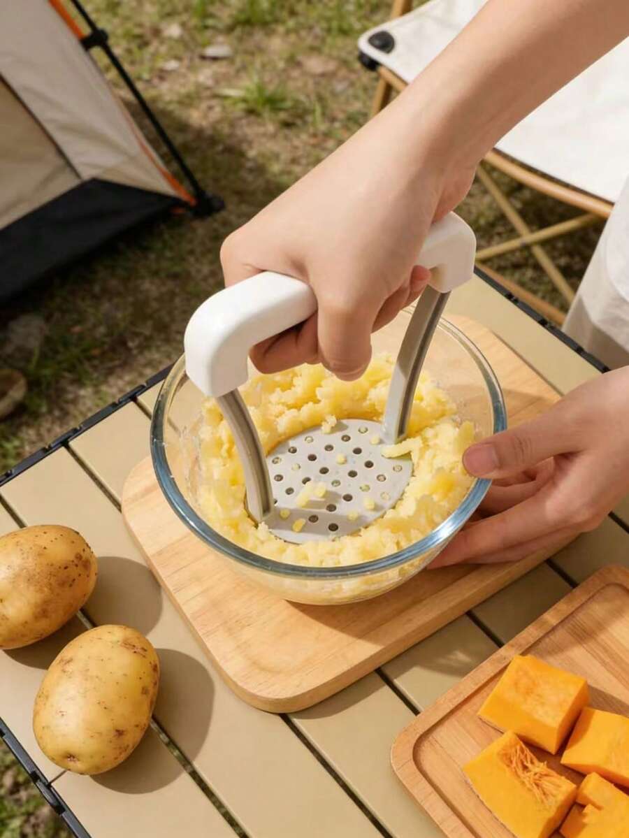 1 pieza Machacador de patatas manual, herramienta de machacado manual de plástico duradero, triturador de verduras y frutas de cocina, tipo G, herramienta de cocina esencial. Herramienta para hacer puré de alimentos para bebés. Cocina. Machacador. Artículo esencial de cocina. Suministros de repostería. Artículos del hogar. Juego de verano, adecuado para acampada al aire libre, opciones de regalo del Día del Padre incluyen té, café, etc., artículo esencial de vuelta al colegio. Ideal para patatas, verduras y frutas. Un utensilio de cocina duradero e indispensable tanto para cocineros domésticos como para chefs profesionales.